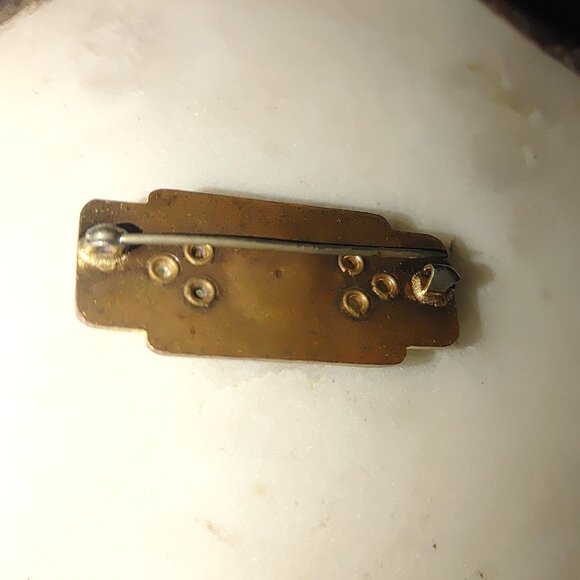 Vintage Art Deco Classic Clear Enamel Rhinestone Brooch Pin Green Black C Clasp - Picture 8 of 9